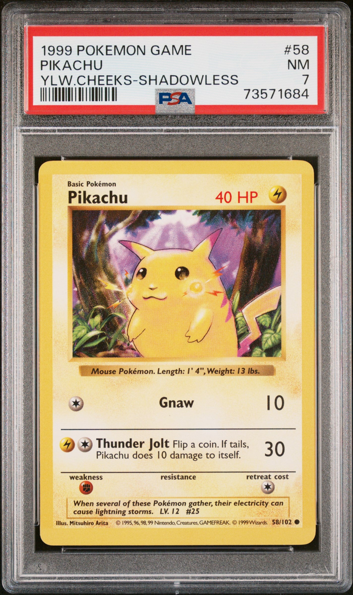 PSA 7 Pikachu #58 Shadowless Base Set