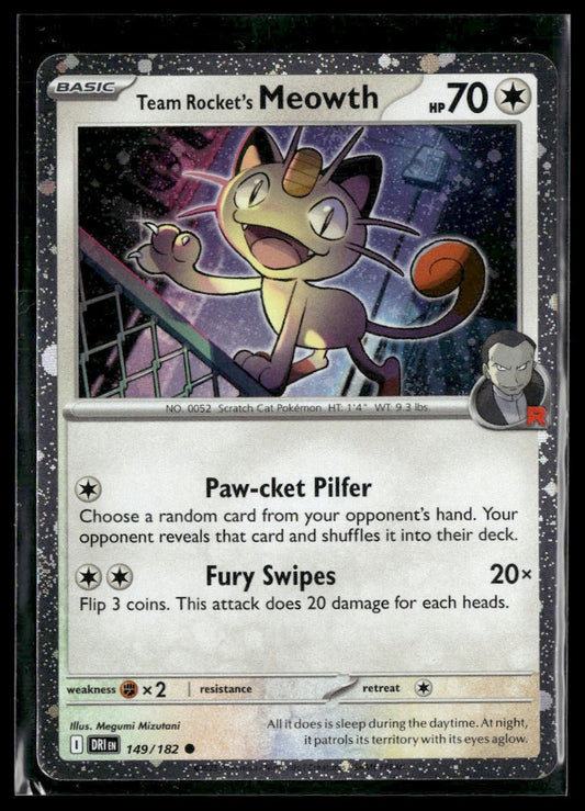 Team Rocket's Meowth #149/182 Cosmos Holo Destined Rivals NM