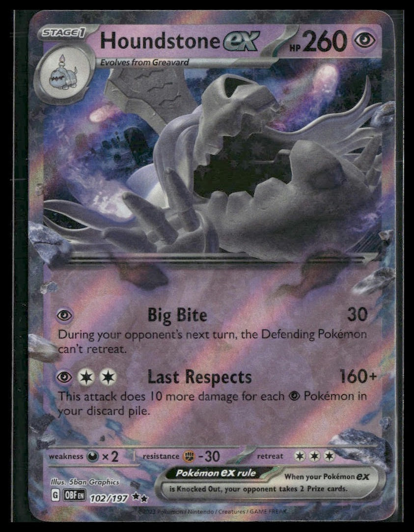 Houndstone ex #102/197 Obsidian Flames NM