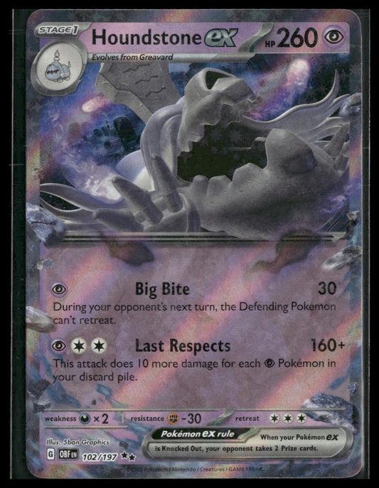 Houndstone ex #102/197 Obsidian Flames NM