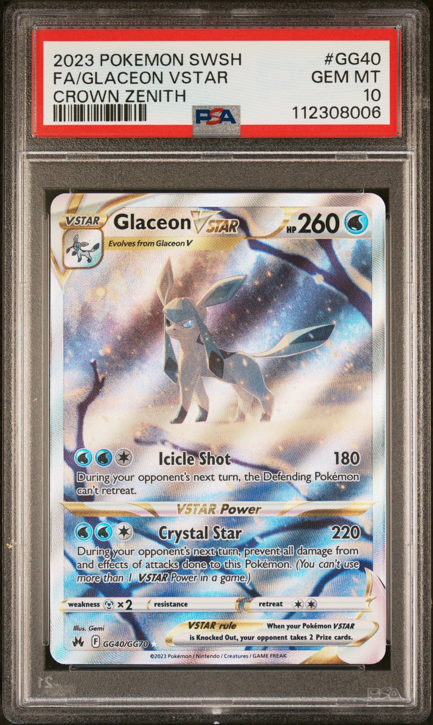 PSA 10 Glaceon VSTAR #GG40 Crown Zenith