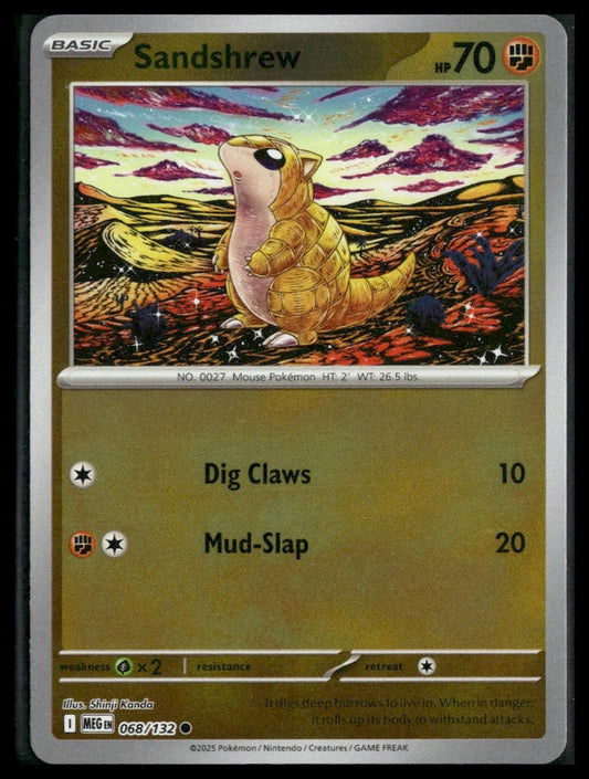Sandshrew #68/132 Shinji Kanda Reverse Holo Mega Evolution NM