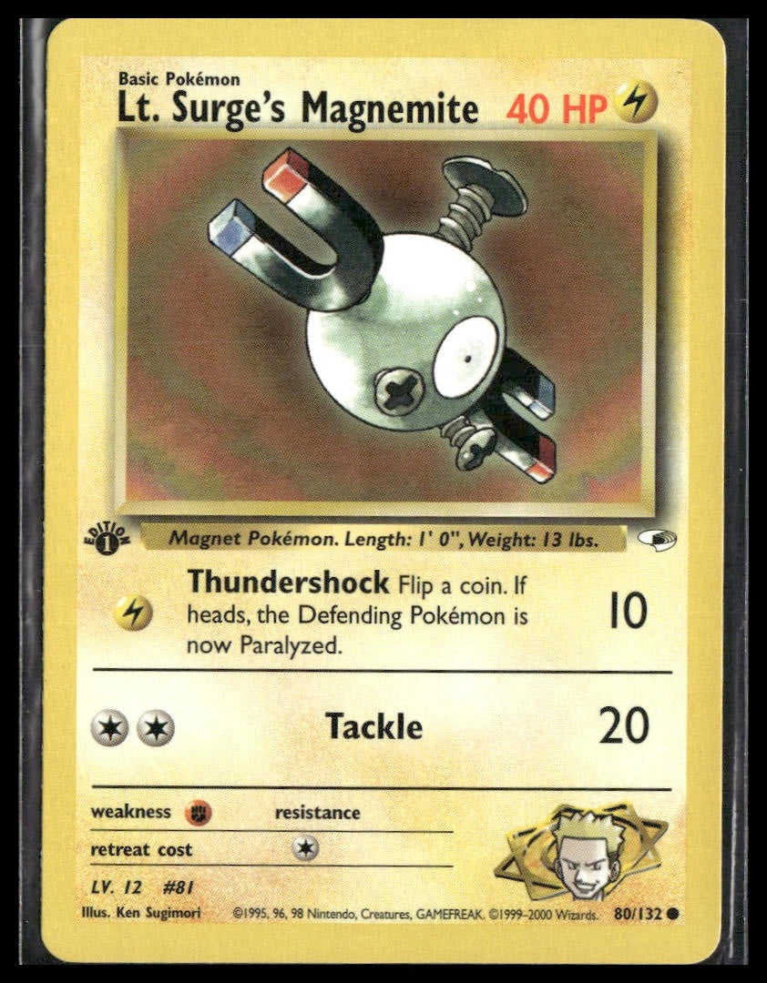 Lt. Surge's Magnemite #080/132 1st Edition Gym Heroes LP