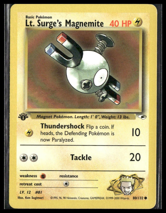 Lt. Surge's Magnemite #080/132 1st Edition Gym Heroes LP