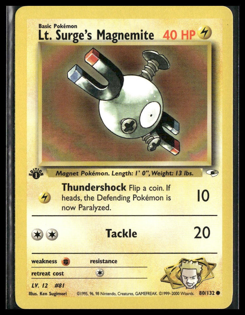 Lt. Surge's Magnemite #080/132 1st Edition Gym Heroes LP
