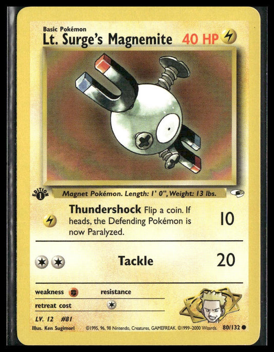 Lt. Surge's Magnemite #080/132 1st Edition Gym Heroes LP