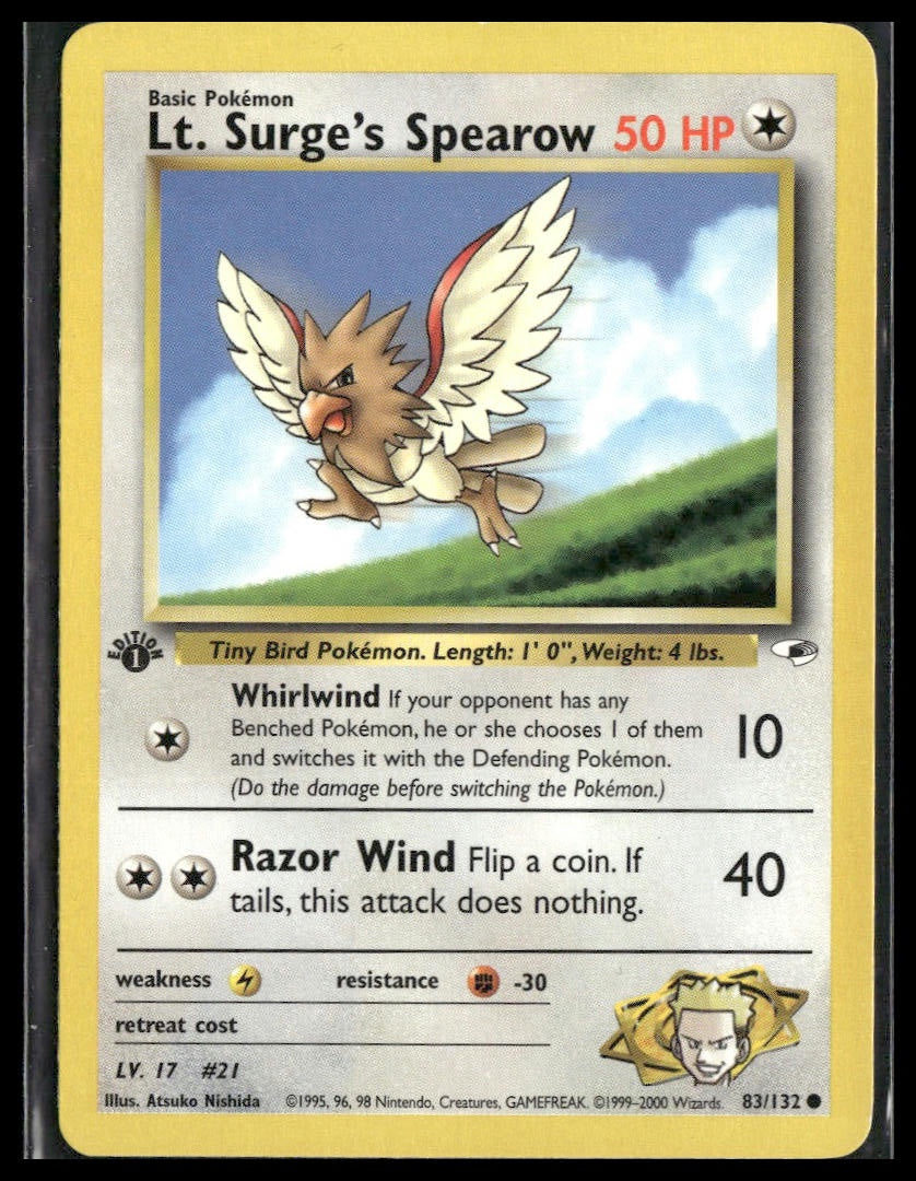 Lt. Surge's Spearow #083/132 1st Edition Gym Heroes LP
