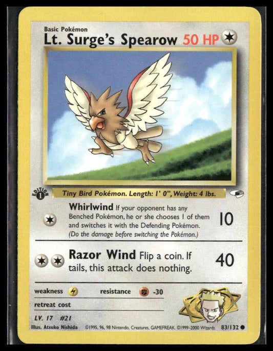 Lt. Surge's Spearow #083/132 1st Edition Gym Heroes LP