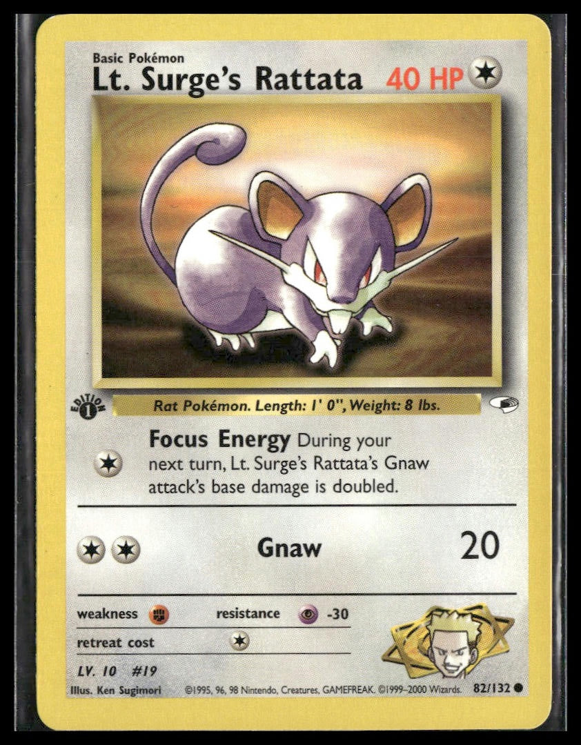 Lt. Surge's Rattata #082/132 1st Edition Gym Heroes LP