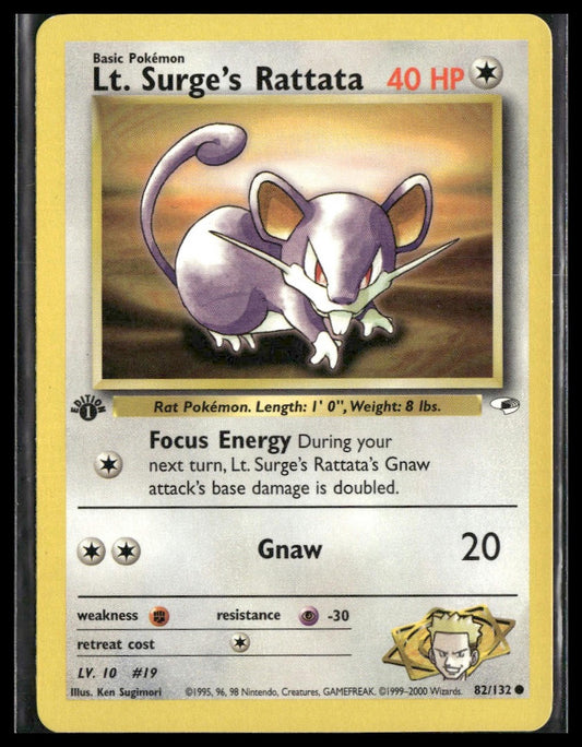 Lt. Surge's Rattata #082/132 1st Edition Gym Heroes LP