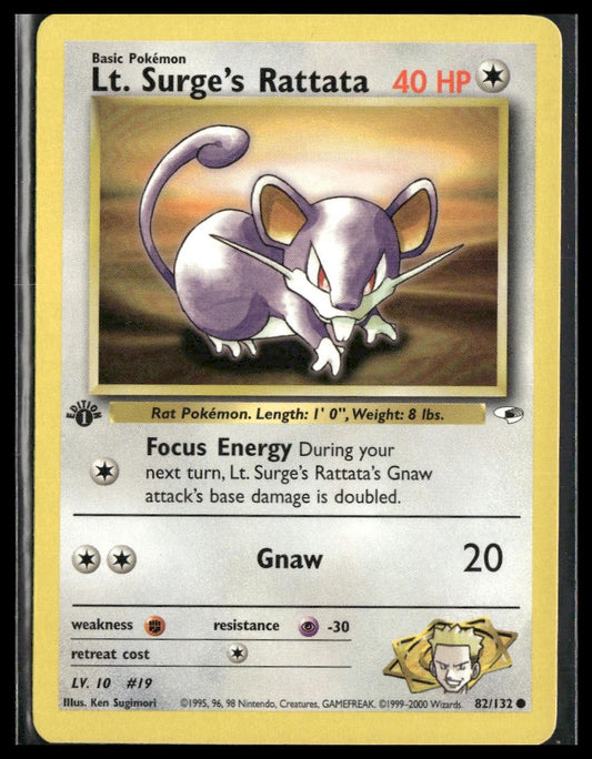 Lt. Surge's Rattata #082/132 1st Edition Gym Heroes LP