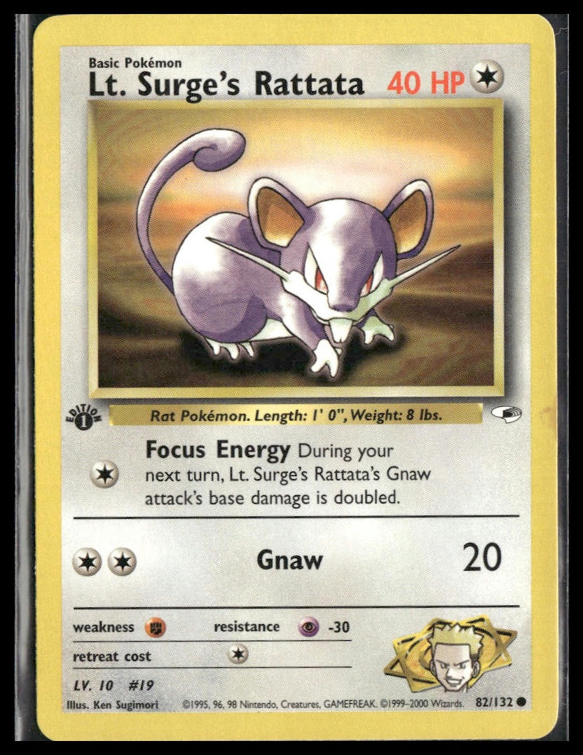 Lt. Surge's Rattata #082/132 1st Edition Gym Heroes LP
