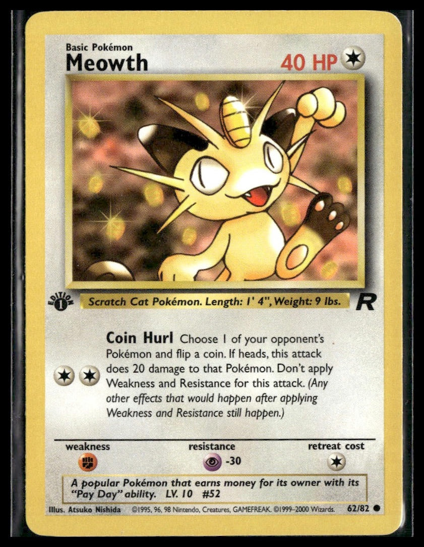 Meowth #62/82 1st Edition Team Rocket LP