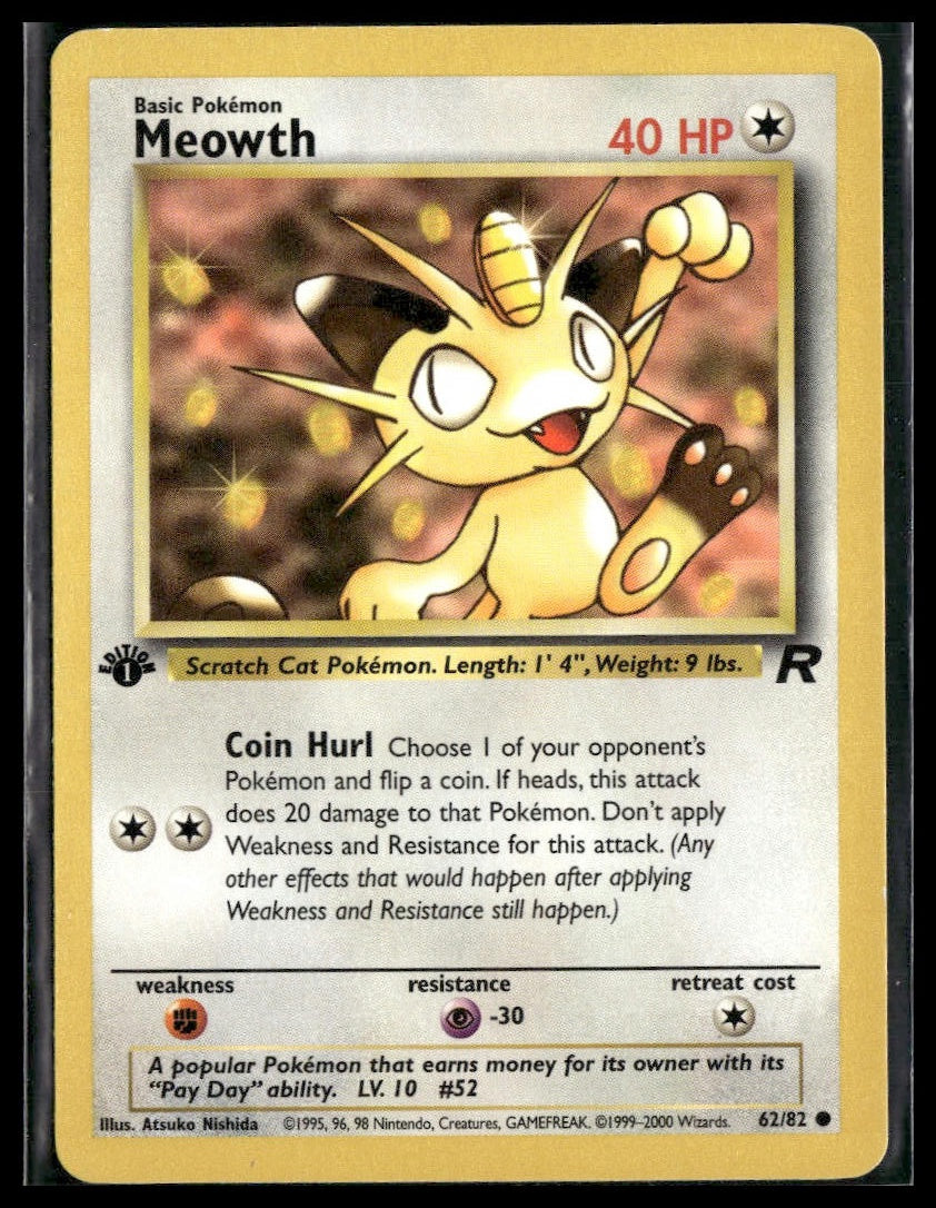 Meowth #62/82 1st Edition Team Rocket LP