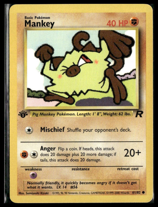 Mankey #61/82 1st Edition Team Rocket LP