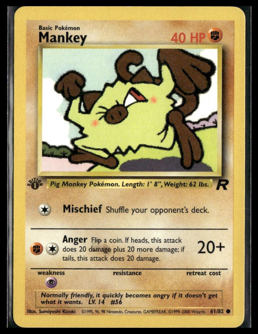 Mankey #61/82 1st Edition Team Rocket LP