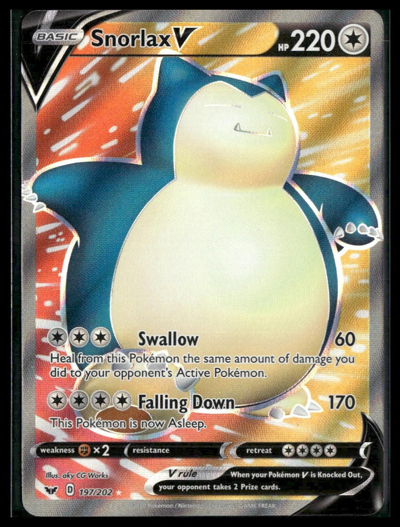 Snorlax V (Full Art) #197/202 Sword & Shield Base Set NM