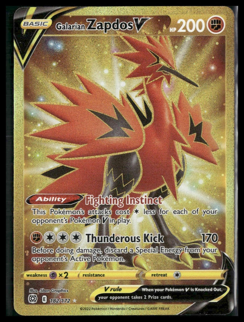 Galarian Zapdos V (Secret) #182/172 Brilliant Stars NM