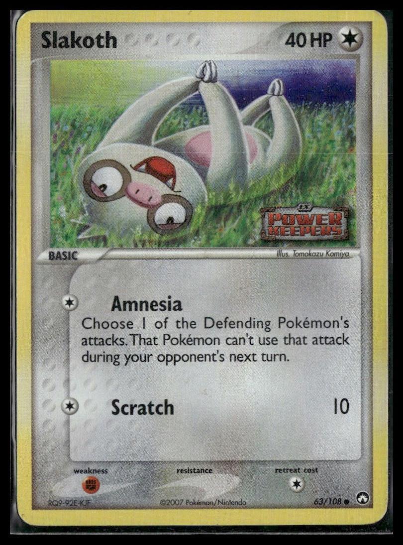 Slakoth #63/108 Reverse Holo STAMP Tomokazu Komiya Power Keepers HP/DMG
