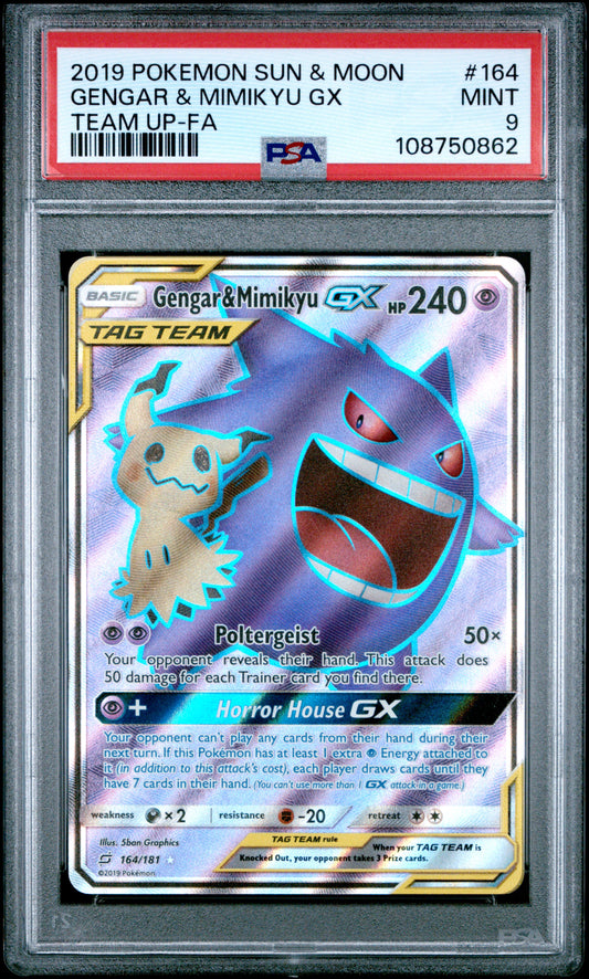 PSA 9 Gengar & Mimikyu GX #164 Team Up