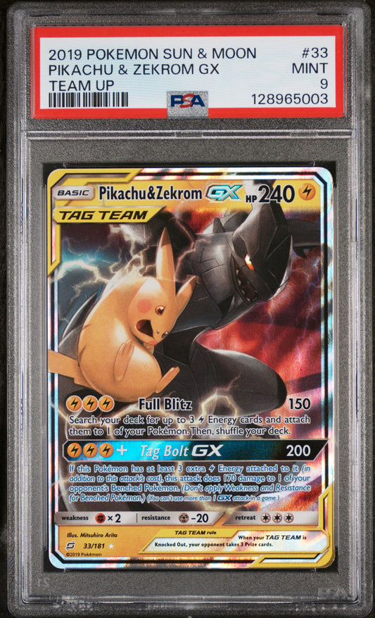 PSA 9 Pikachu & Zekrom GX #33 Team Up