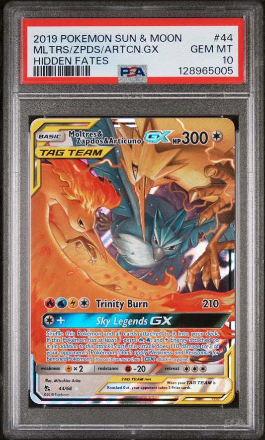 PSA 10 Moltres & Zapdos & Articuno GX #44 Hidden Fates