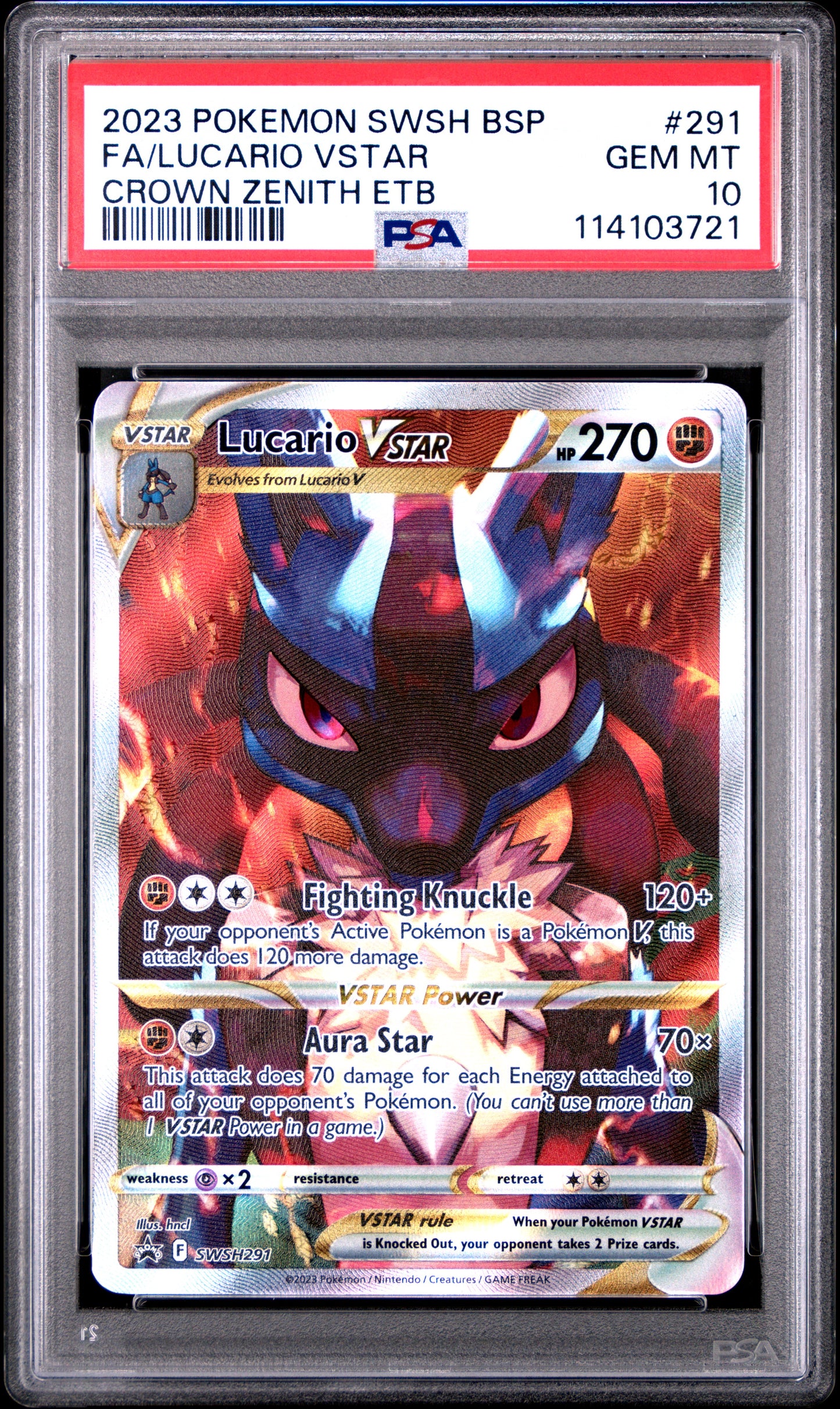 PSA 10 Lucario VSTAR #SWSH291 Crown Zenith ETB Promo