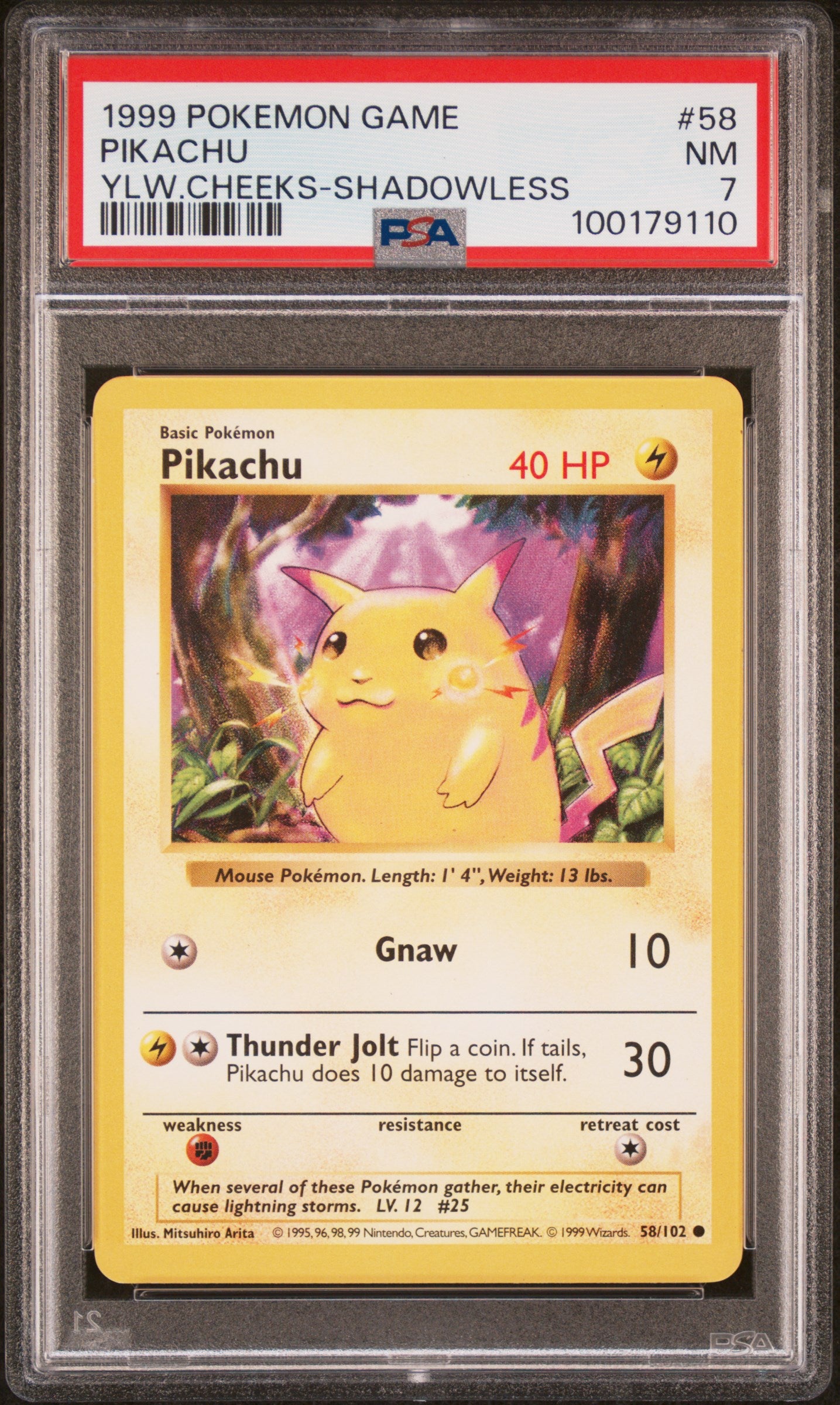 PSA 7 Pikachu #58 Yellow Cheeks Shadowless Base Set
