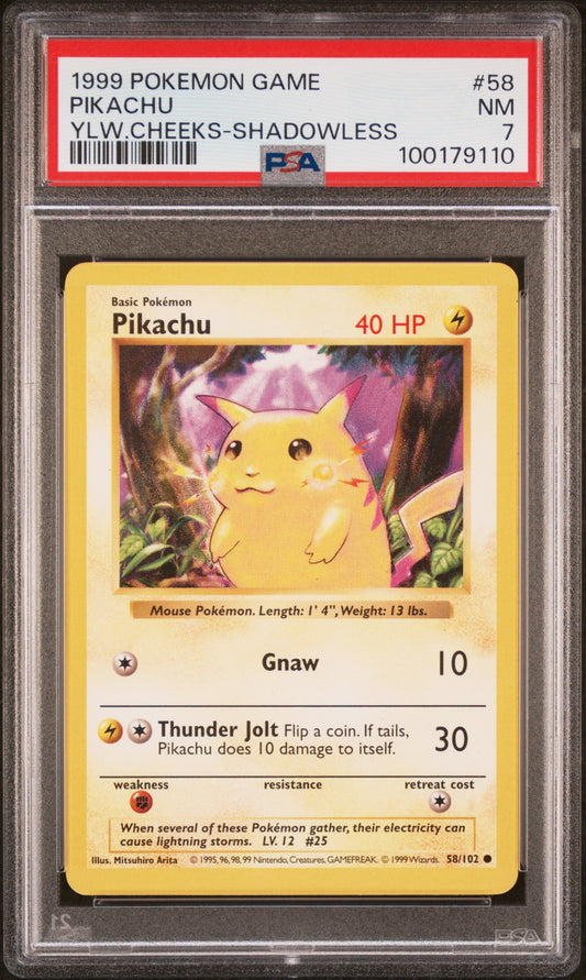 PSA 7 Pikachu #58 Yellow Cheeks Shadowless Base Set