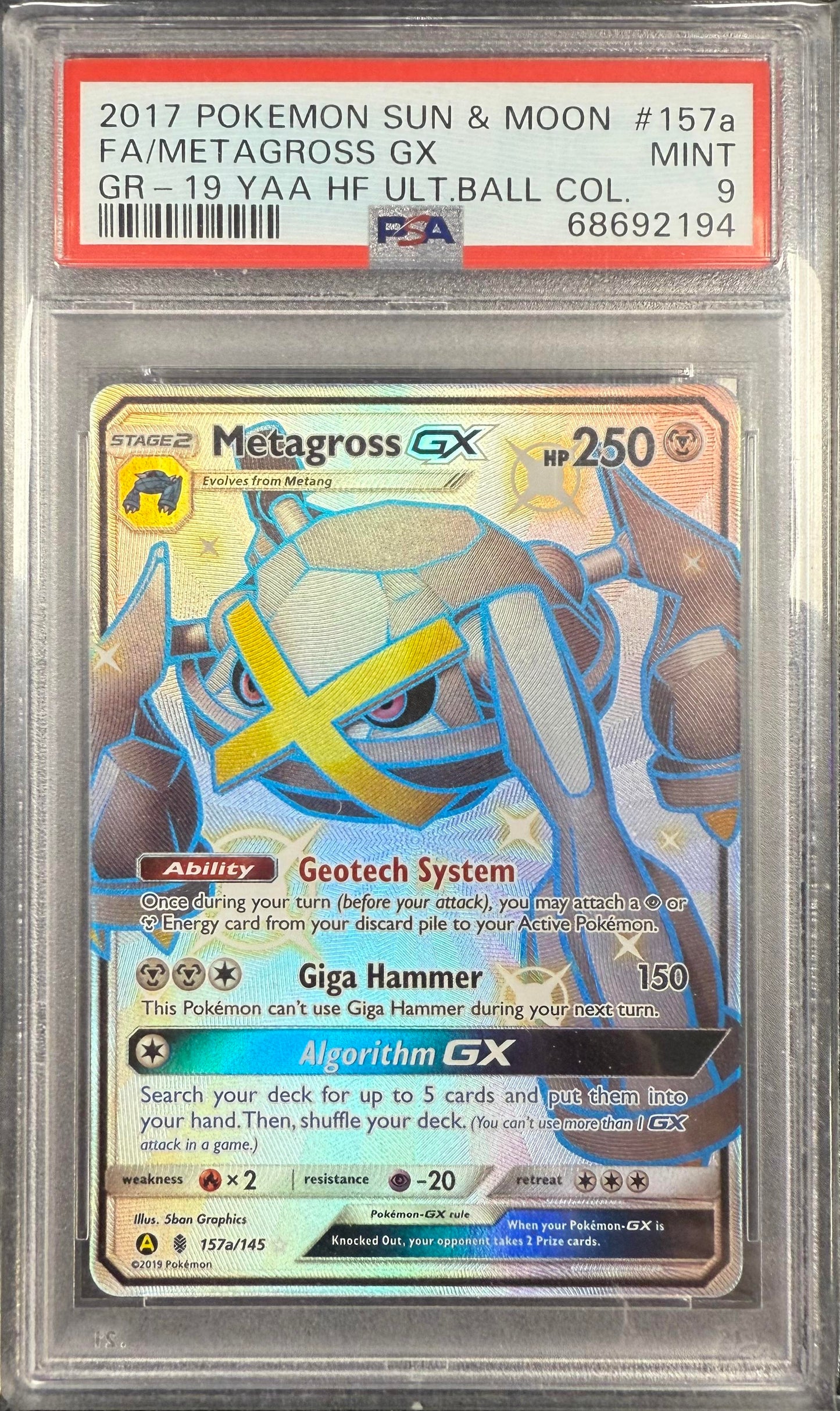 PSA 9 Metagross GX #157a Guardians Rising