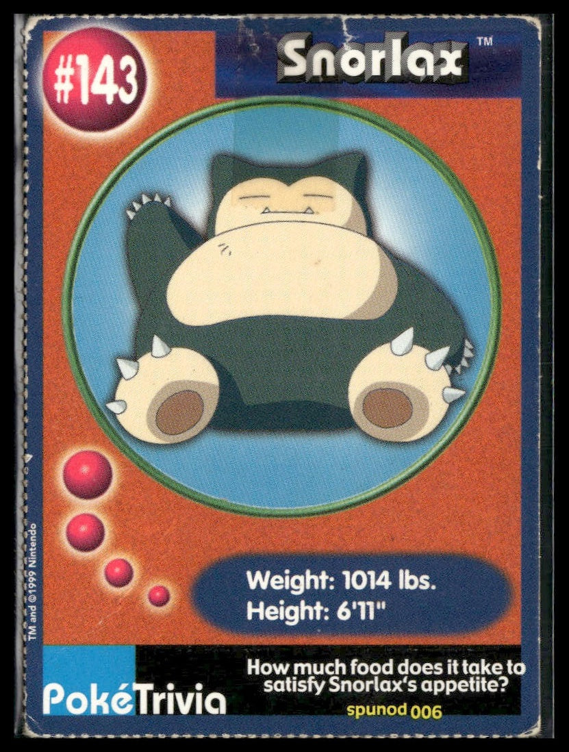 Snorlax #143 PokéTrivia Burger King Promo HP/DMG