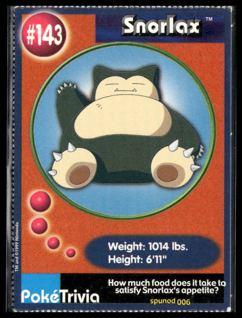 Snorlax #143 PokéTrivia Burger King Promo LP