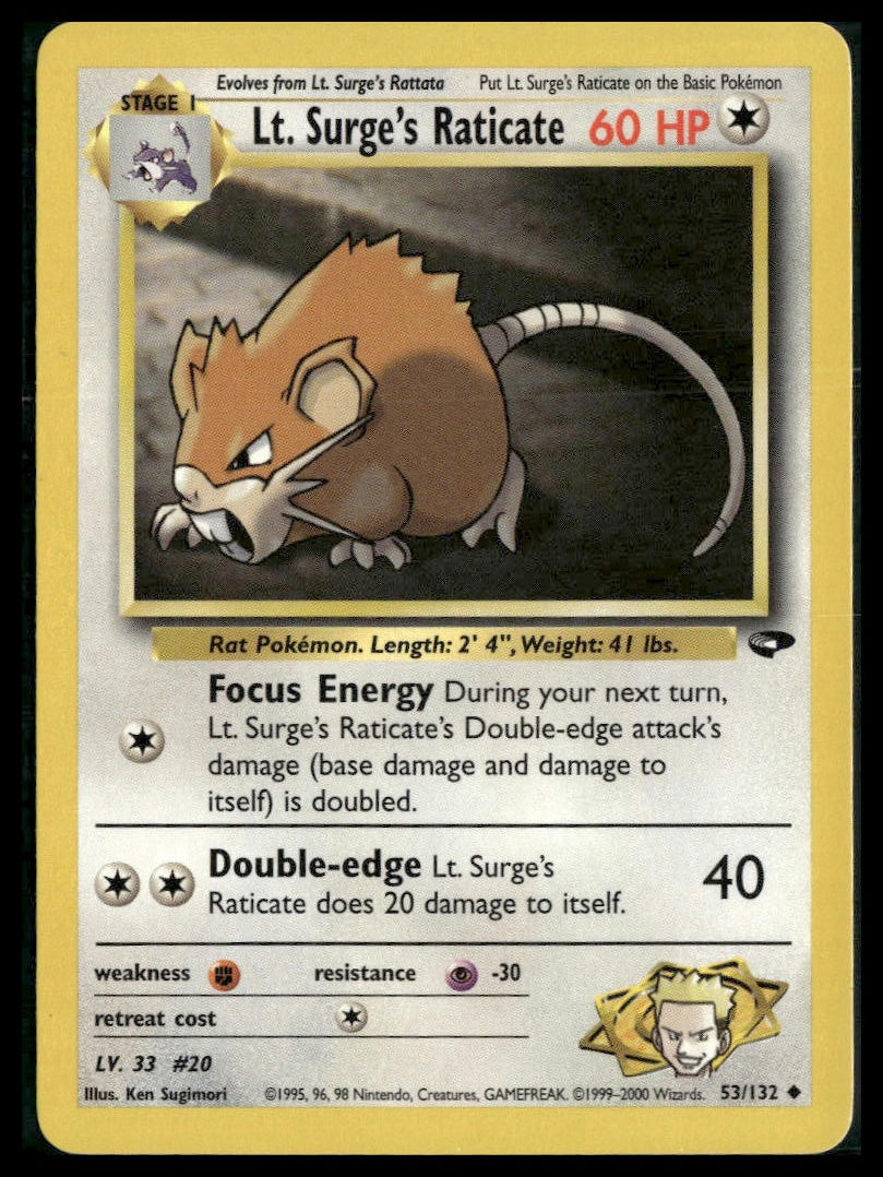 Lt. Surge's Raticate #053/132 Gym Challenge LP