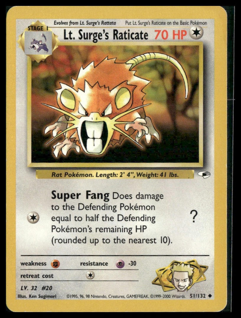 Lt. Surge's Raticate #051/132 Gym Heroes MP