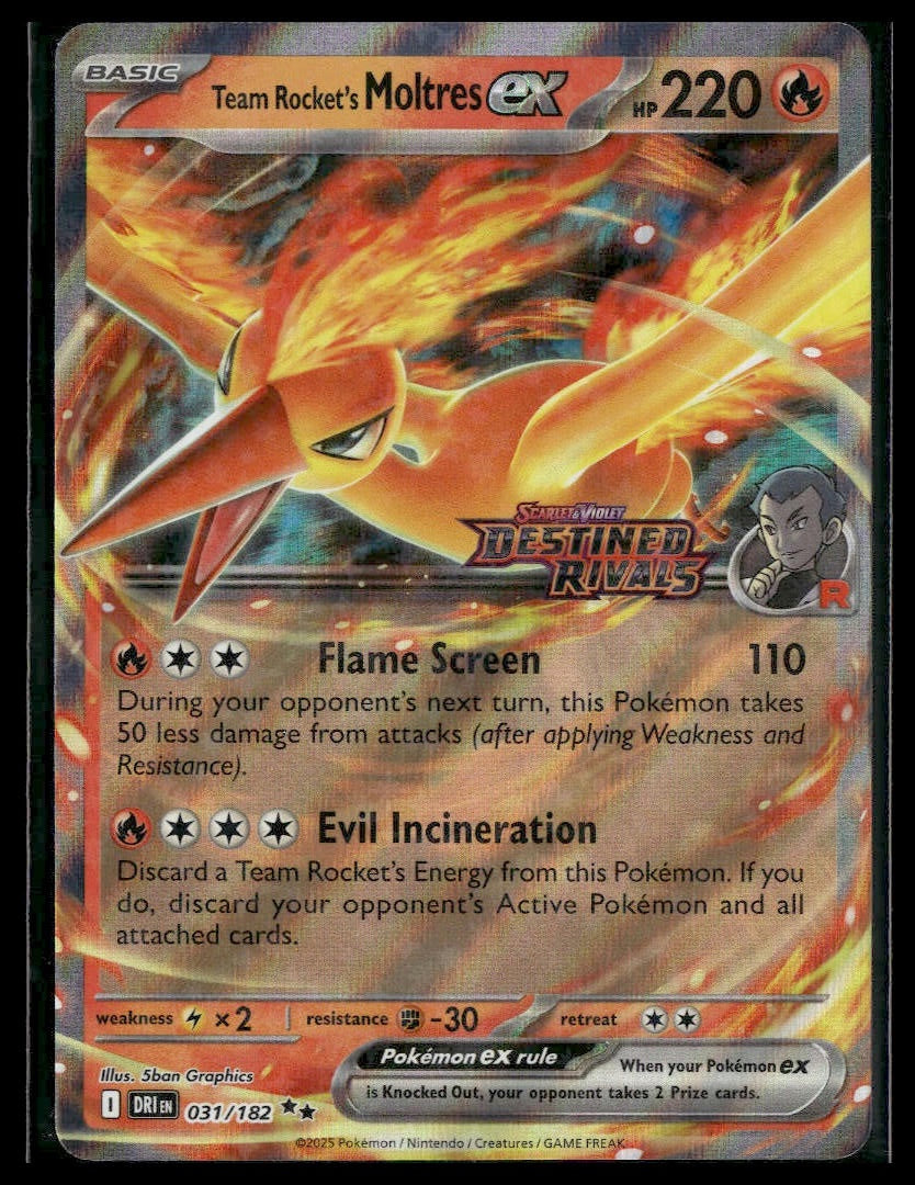 Team Rocket's Moltres ex #031/182 STAMP Destined Rivals UPC Promo NM