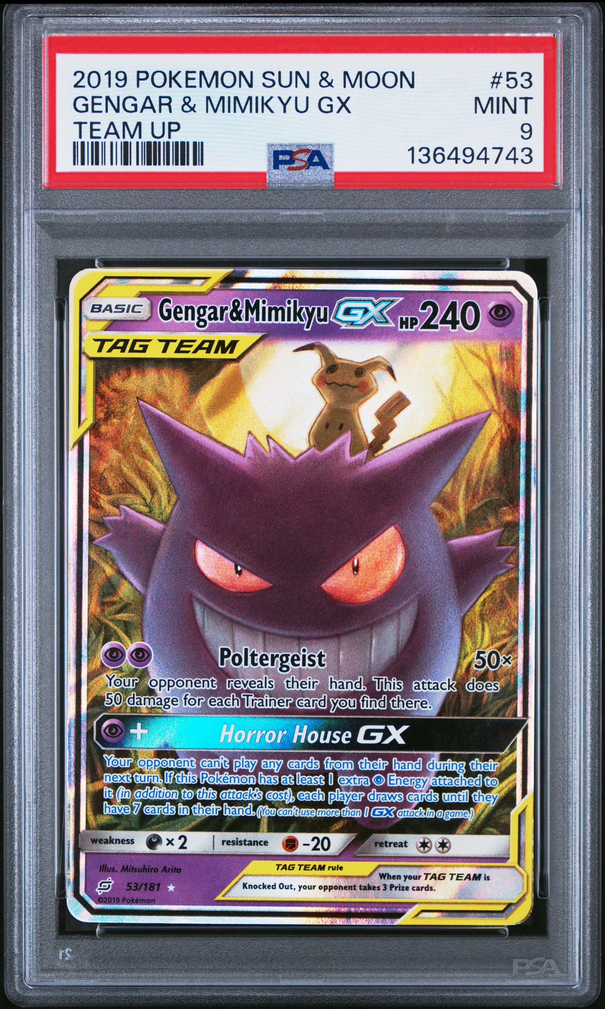 PSA 9 Gengar & Mimikyu GX #53 Team Up