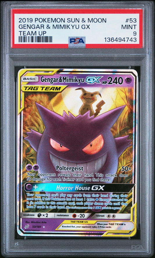 PSA 9 Gengar & Mimikyu GX #53 Team Up