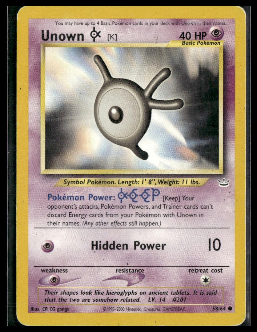 Unown [K] #58/64 Neo Revelation HP