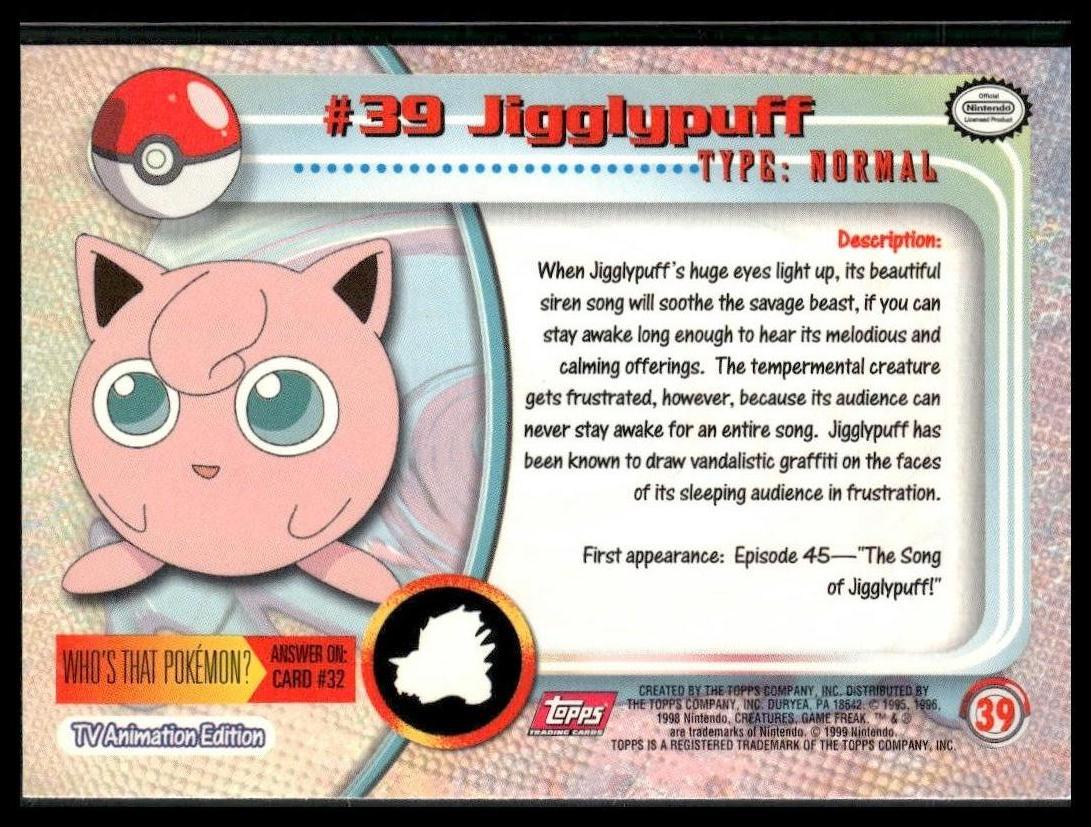 Jigglypuff #39 Topps TV NM