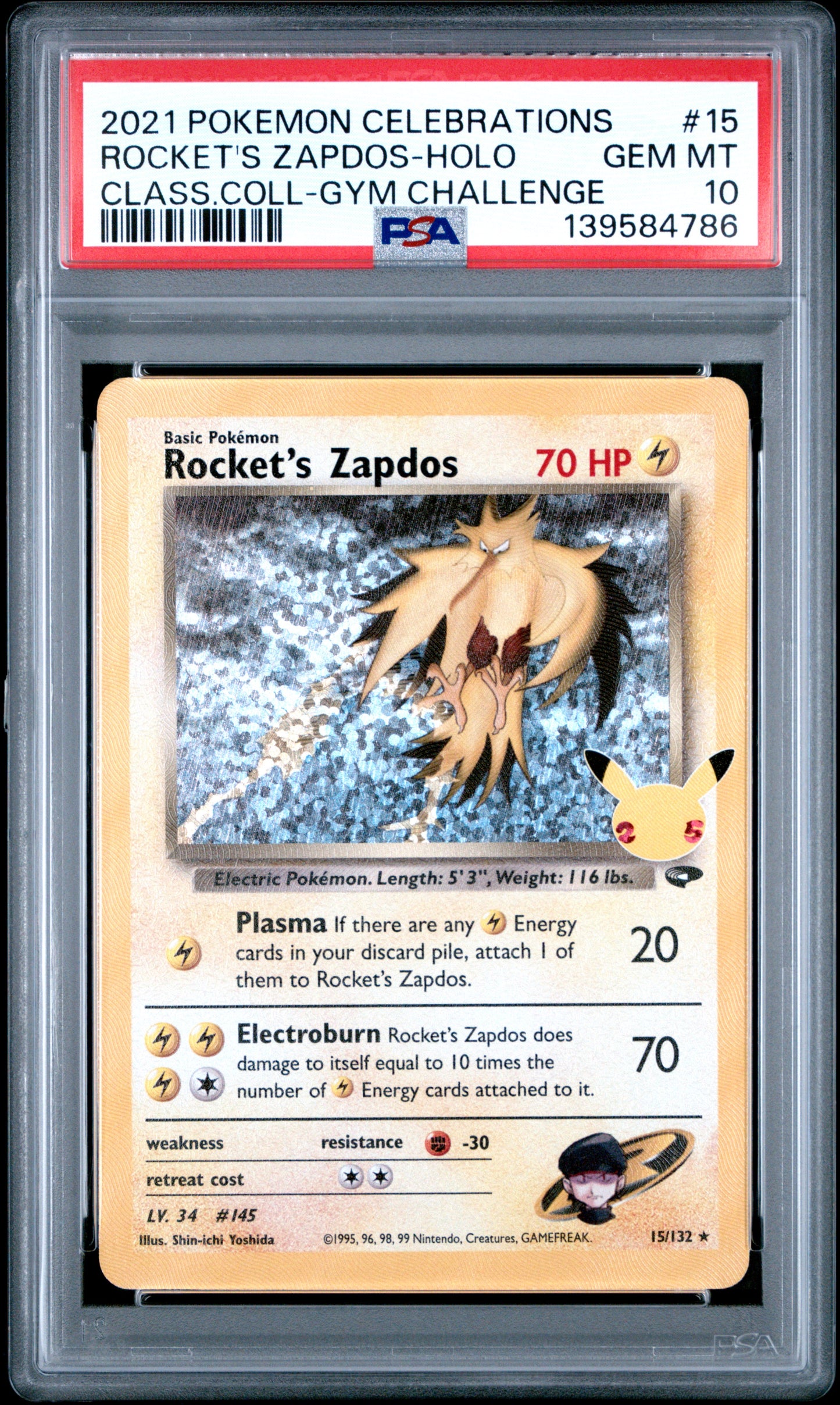 PSA 10 Rocket's Zapdos #15 Celebrations Classic Collection