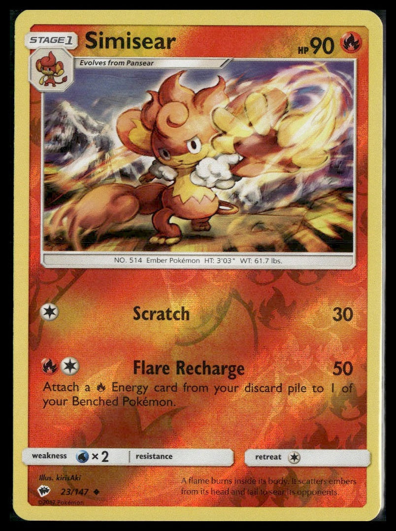 Simisear #23/147 Reverse Holo Burning Shadows LP