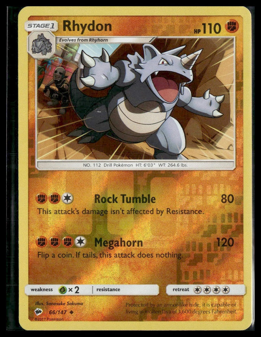 Rhydon #66/147 Reverse Holo Burning Shadows LP