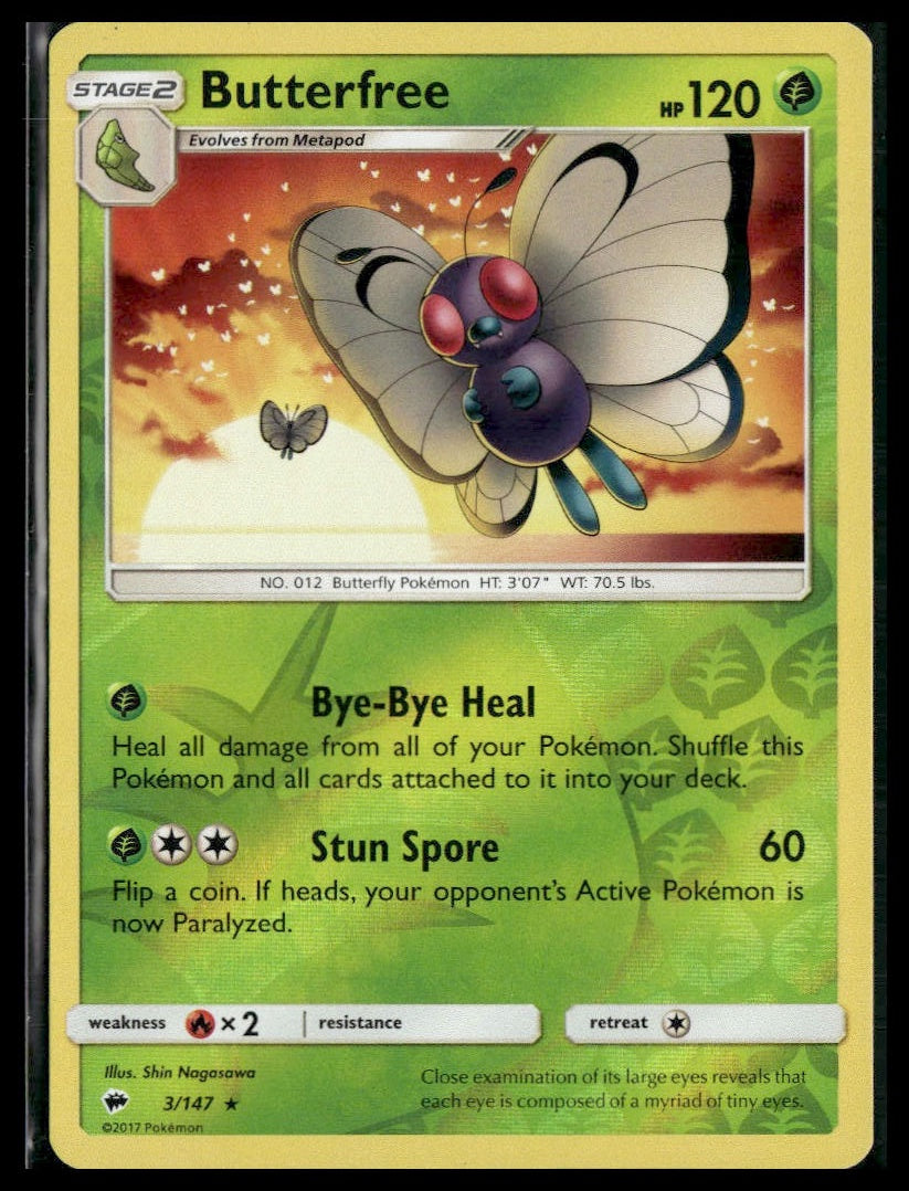 Butterfree #3/147 Reverse Holo Burning Shadows LP