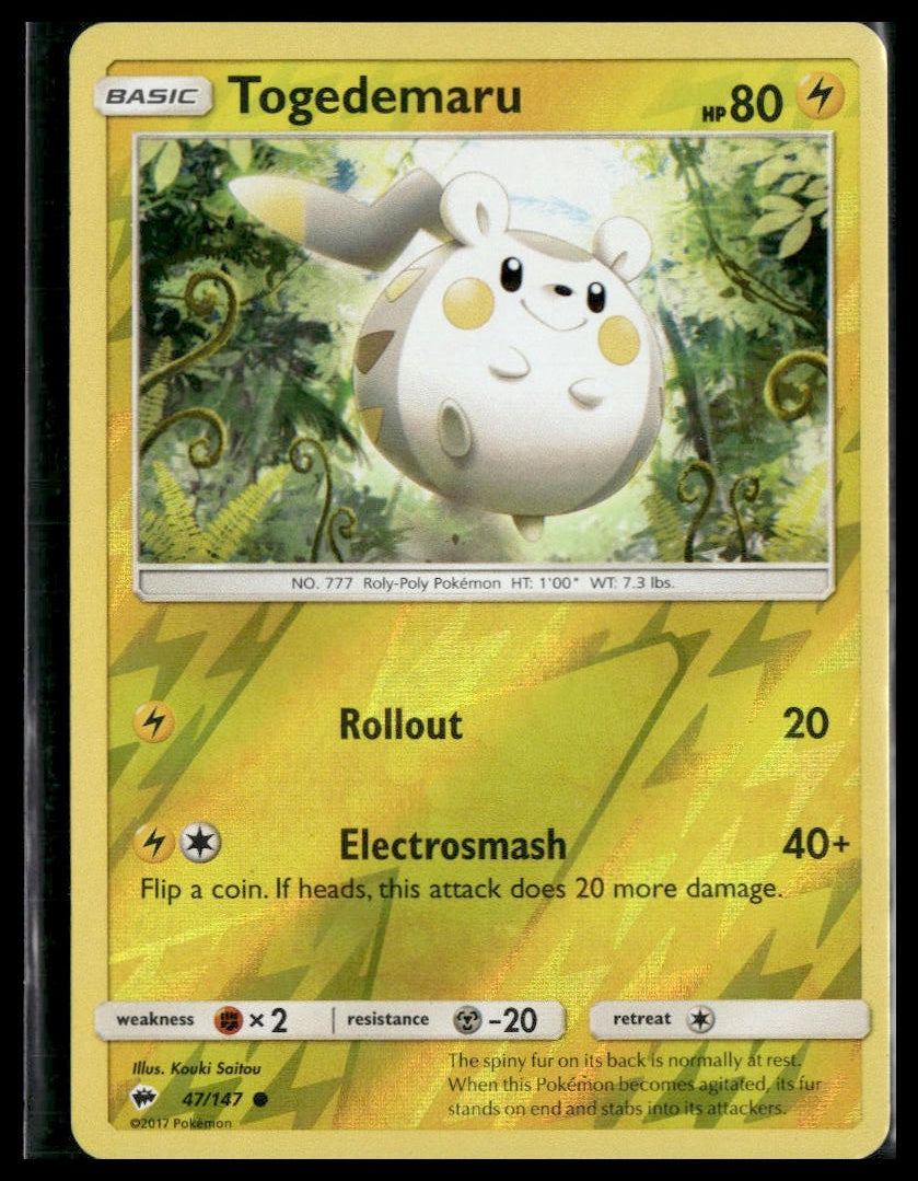 Togedemaru #47/147 Reverse Holo Burning Shadows LP