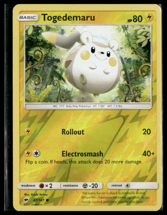 Togedemaru #47/147 Reverse Holo Burning Shadows LP