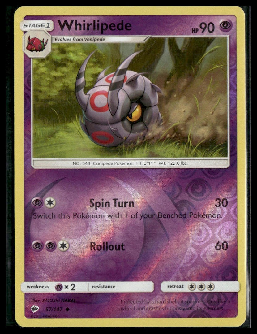 Whirlipede #57/147 Reverse Holo Burning Shadows LP