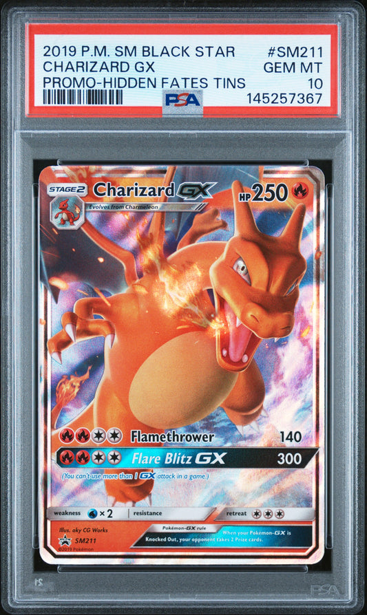 PSA 10 Charizard GX #SM211 Hidden Fates Tin Promo