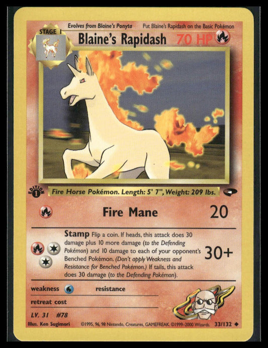 Blaine's Rapidash #033/132 1st Edition Gym Challenge LP