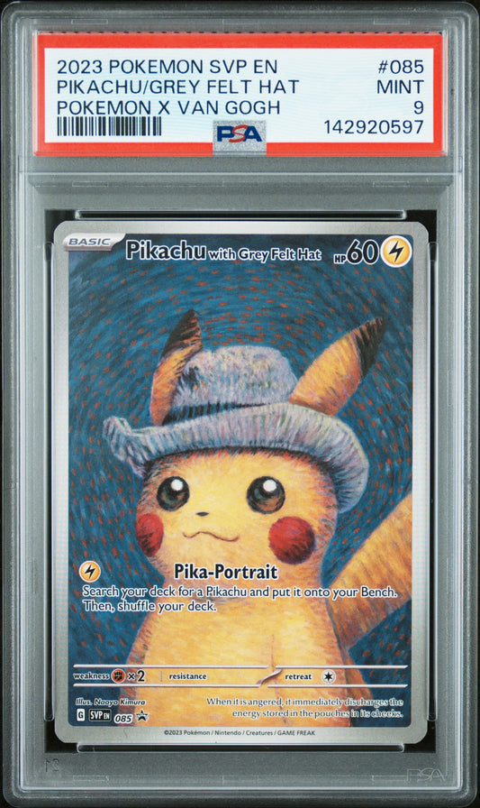 PSA 9 Pikachu with Grey Felt Hat #085 SCRATCHED Pokemon X Van Gogh