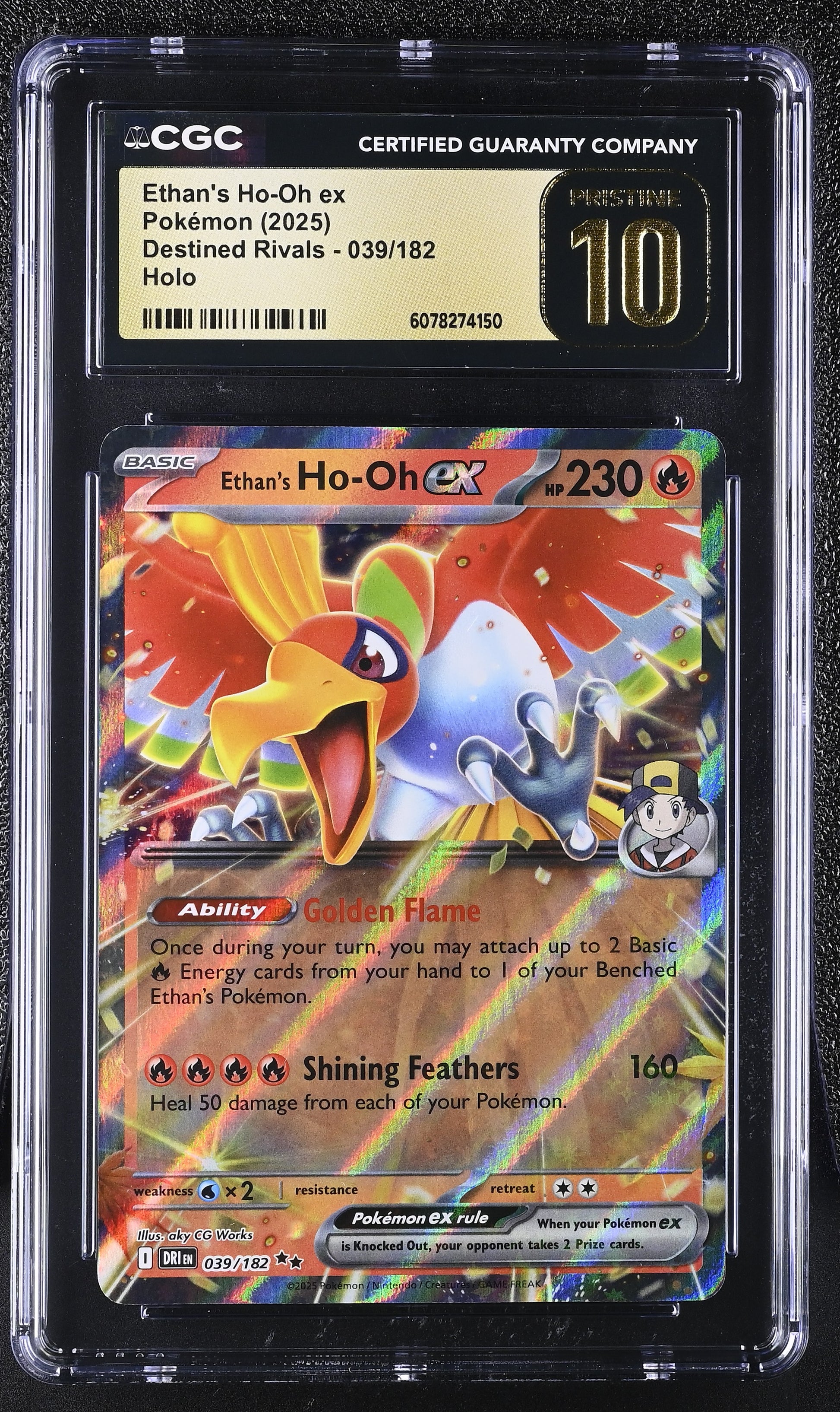 CGC PRISTINE 10 Ethan's Ho-Oh ex #039/182 Destined Rivals